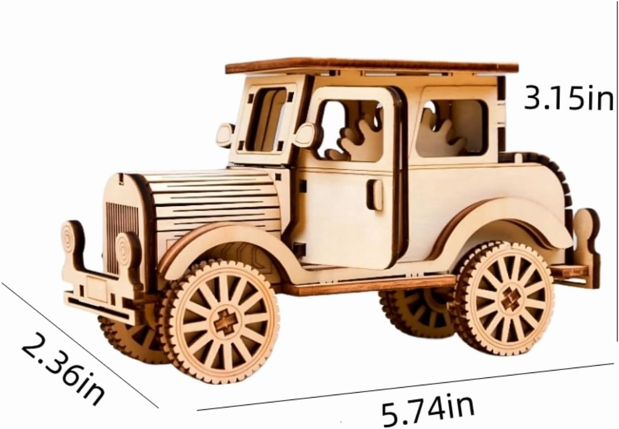 3D Wooden Puzzle Retro Car Model Desktop Toy DIY Handmade Wooden Model Car Kit Adult/Youth/Children Creative Gift