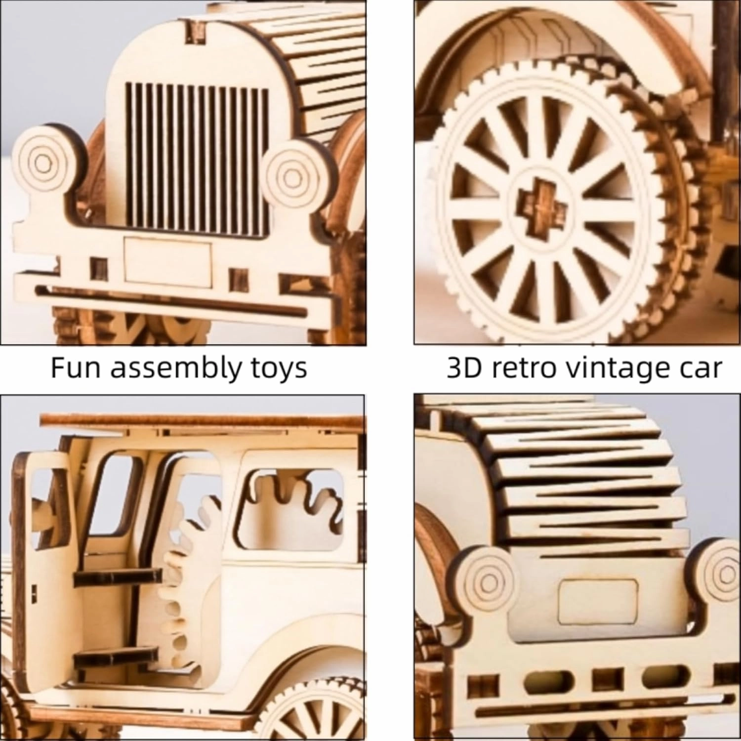 3D Wooden Puzzle Retro Car Model Desktop Toy DIY Handmade Wooden Model Car Kit Adult/Youth/Children Creative Gift