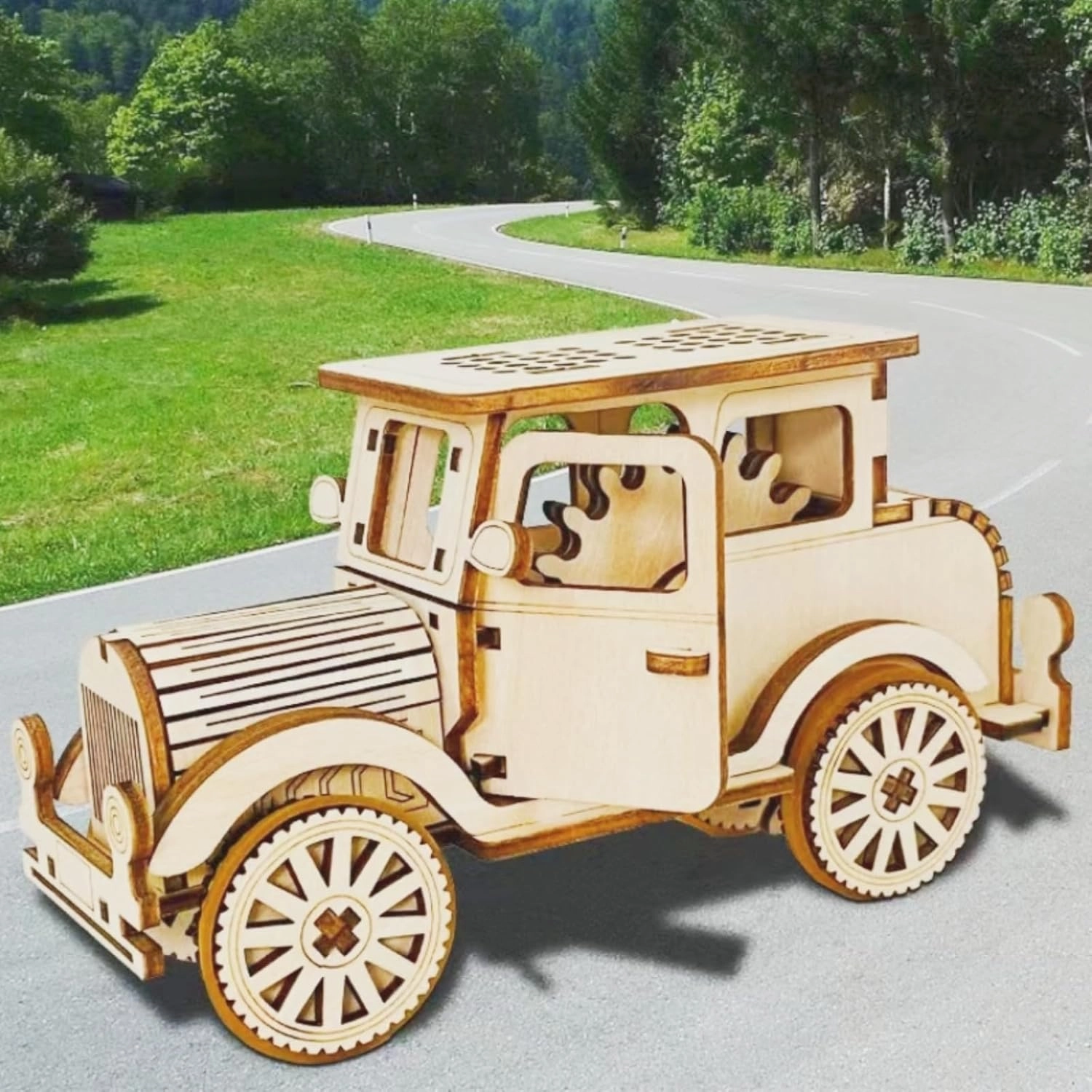 3D Wooden Puzzle Retro Car Model Desktop Toy DIY Handmade Wooden Model Car Kit Adult/Youth/Children Creative Gift