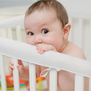 3PC Baby Crib Rail Covers for Teething,Soft Mesh Corner Edge Protector,Soft Reversible Guardrail Cover Protector for Full-Size Crib (White)