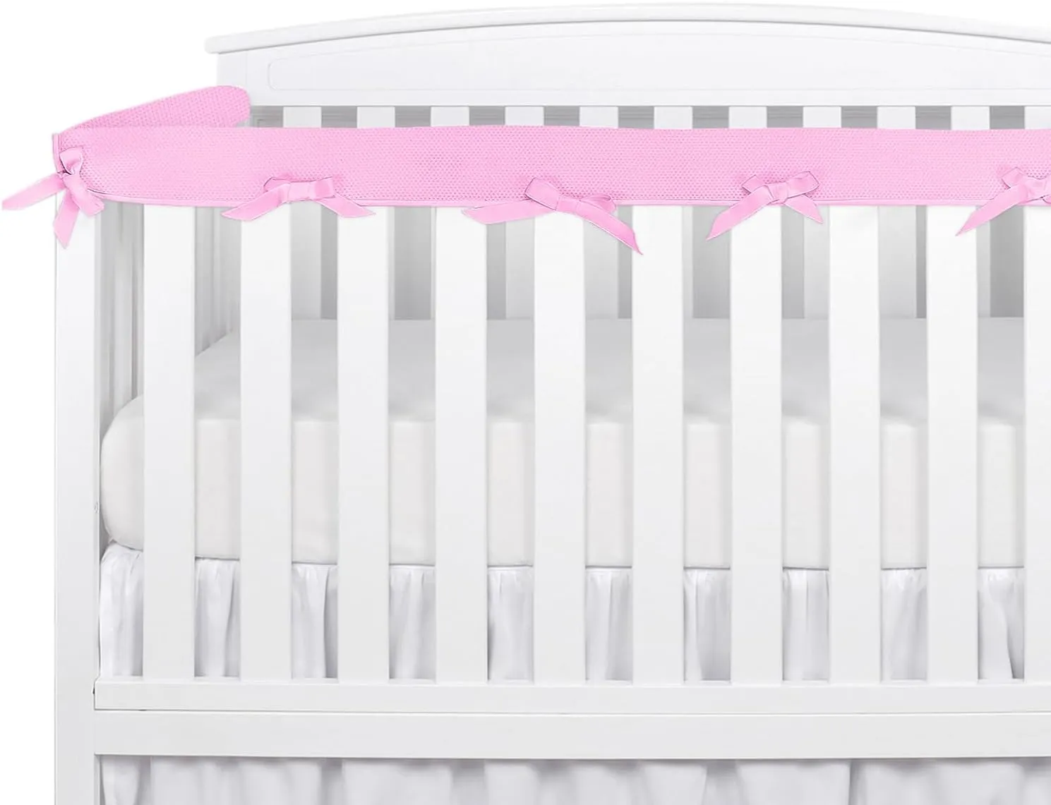 3PCS Crib Rail Covers Sets for Teething, Soft Mesh Crib Liner,Mesh Teething Edge & Corner Guard Coverage Straps (Pink)