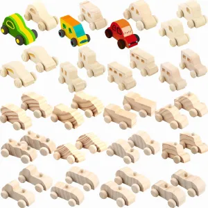 40 Pack Unfinished Wooden Cars Paintable Wooden Craft Cars Wood DIY Car Toys for Kids School Home Activities Family Time DIY Handicraft Projects, 20 Styles