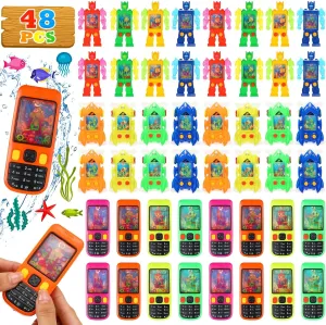 48 Pack Colorful Handheld Water Game Cellphone Water Ring Game Bulk Handheld Game Water Ring Toss for Classroom Gift Prize Birthday Party Favors Box