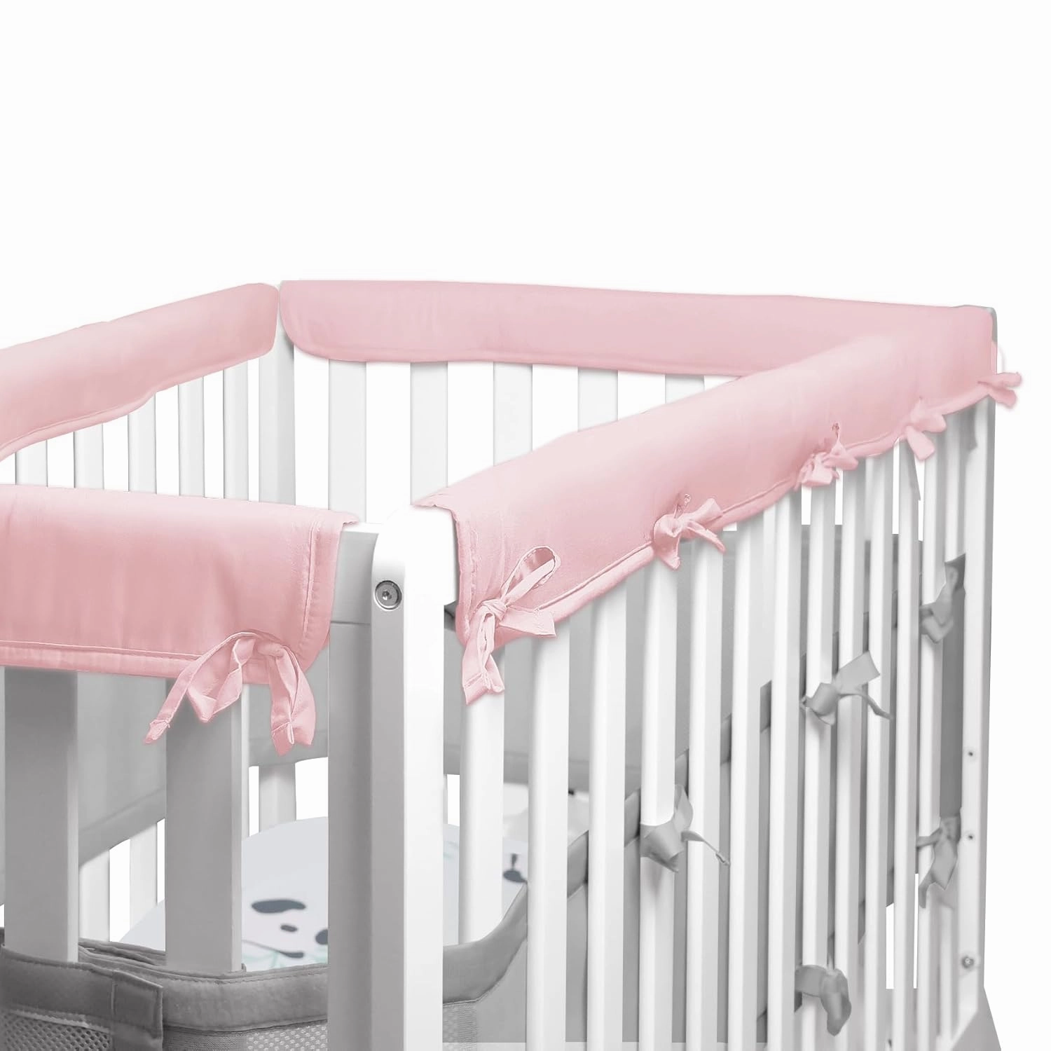 4-Pcs Bed Rail Guard Cover, Protect Baby Teeth and Save Rails, Rail Edge Protector Strip, Soft Anti-Collision Corner Cover in Cotton Fabrics, Cover 52" x 28" 4 Sides Full-Size Bed Rail, Pink