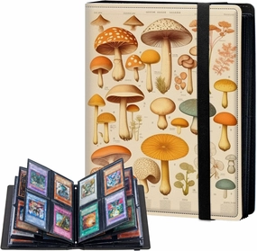4-Pocket Card Binder 50 Pages Holds 400 Cards, Card Book Collector Album Folder for Yugioh, MTG, TCG, Cute PU Leather Trading Card Holder with Elastic Strap, Colorful Mushrooms