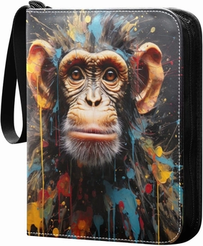 4 Pocket Card Binder with 50 Removable Sleeves Colored Painted Monkey Trading Card Binder Collector Card Album for 400 Game Sports Cards