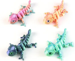 4pcs 3D Printed Chameleon, 3D Printed Animals Cool Lizard, 3D Printed Animals with Flexible Joints, Stress Relief Fidget Toys for Adults, Home Office Decoration Desktop Toys