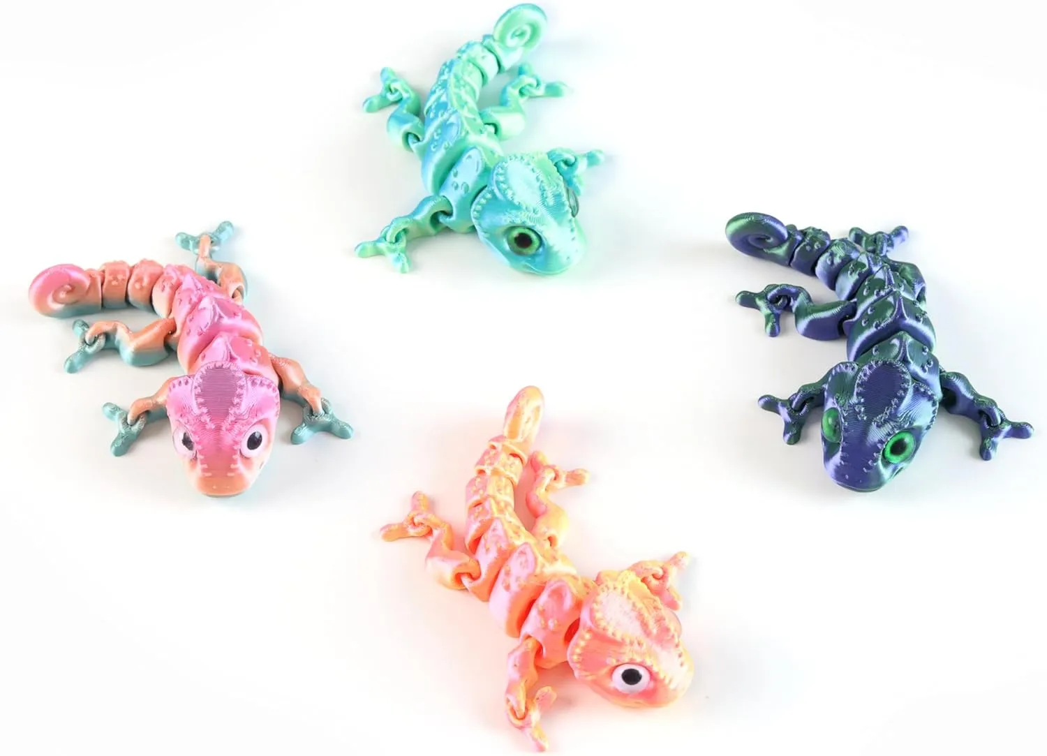 4pcs 3D Printed Chameleon, 3D Printed Animals Cool Lizard, 3D Printed Animals with Flexible Joints, Stress Relief Fidget Toys for Adults, Home Office Decoration Desktop Toys