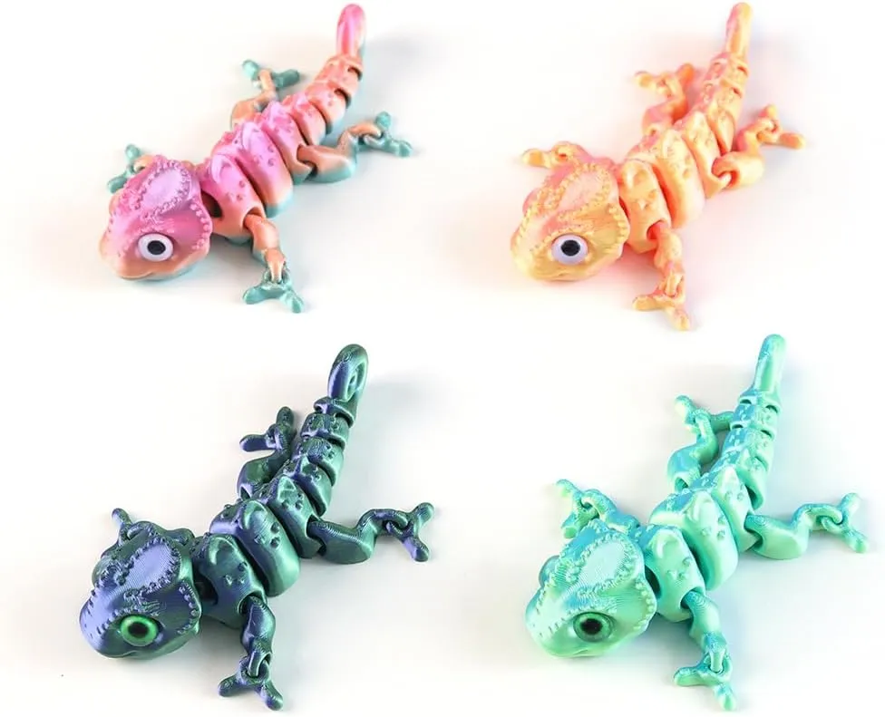 4pcs 3D Printed Chameleon, 3D Printed Animals Cool Lizard, 3D Printed Animals with Flexible Joints, Stress Relief Fidget Toys for Adults, Home Office Decoration Desktop Toys