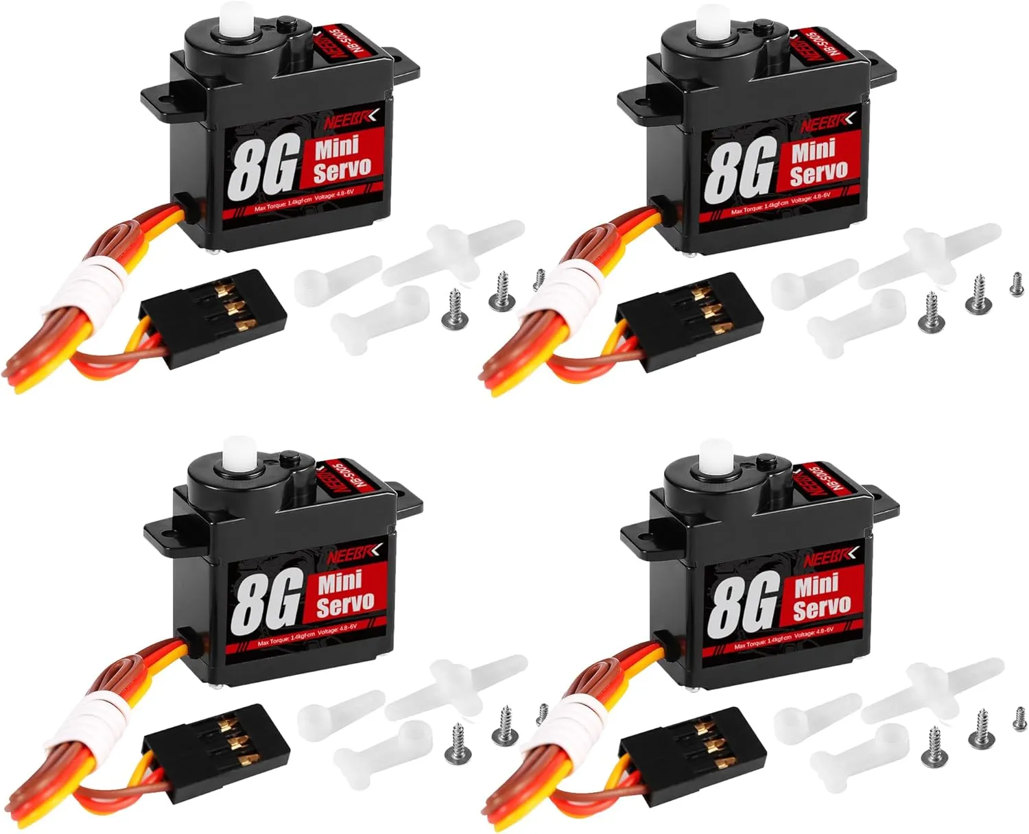 4PCS NEEBRC 8g Micro Servo Motor Metal Gear Micro Servos for Smart RC Robot Helicopter Airplane Controls Car Boat Plane Vehicle Models