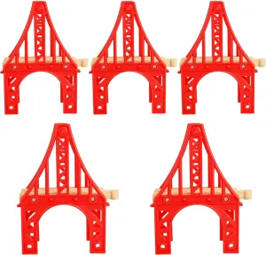 5 Pack Wooden Train Bridges Crossing Track Bridge Wooden Suspension Train Track Accessories Compatible with All Major Brands for Most Train Track Set Building Games