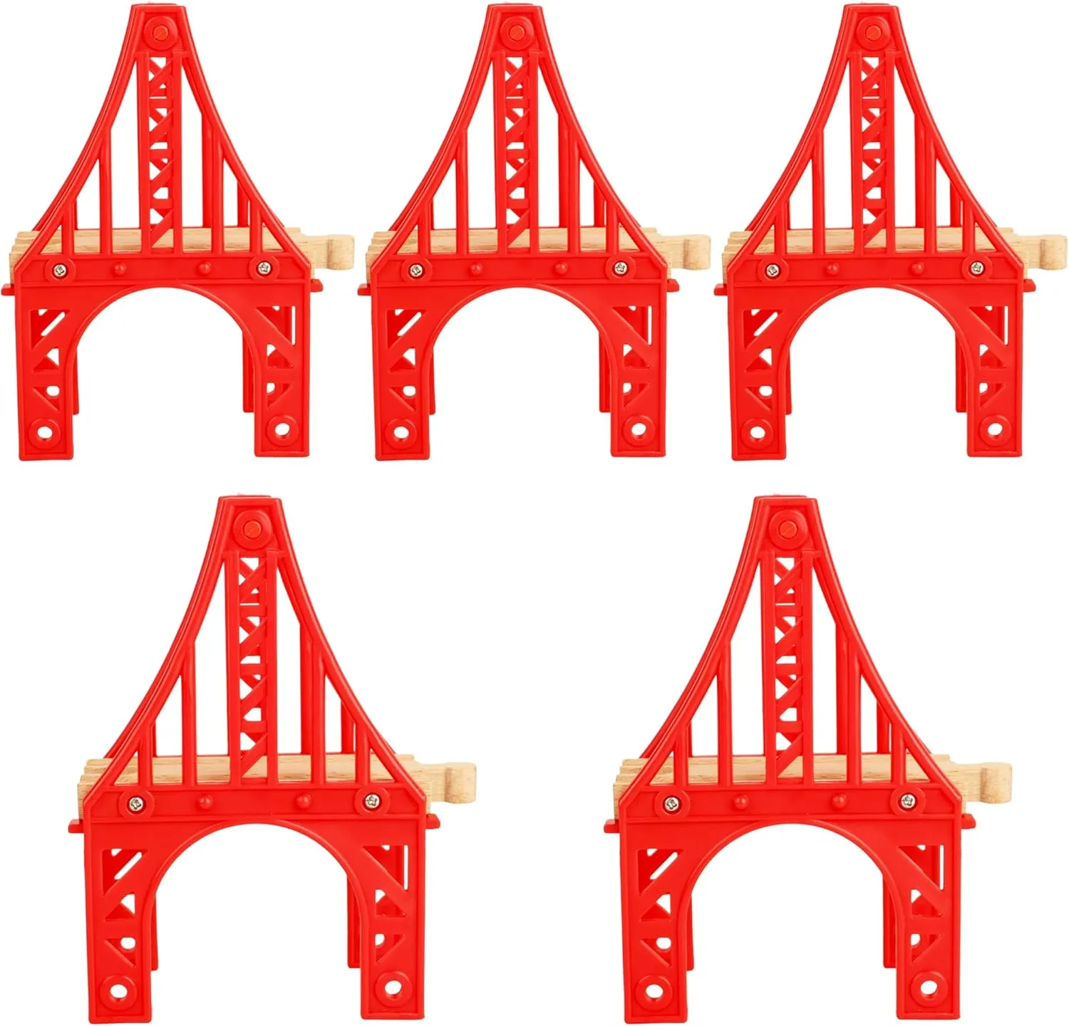 5 Pack Wooden Train Bridges Crossing Track Bridge Wooden Suspension Train Track Accessories Compatible with All Major Brands for Most Train Track Set Building Games
