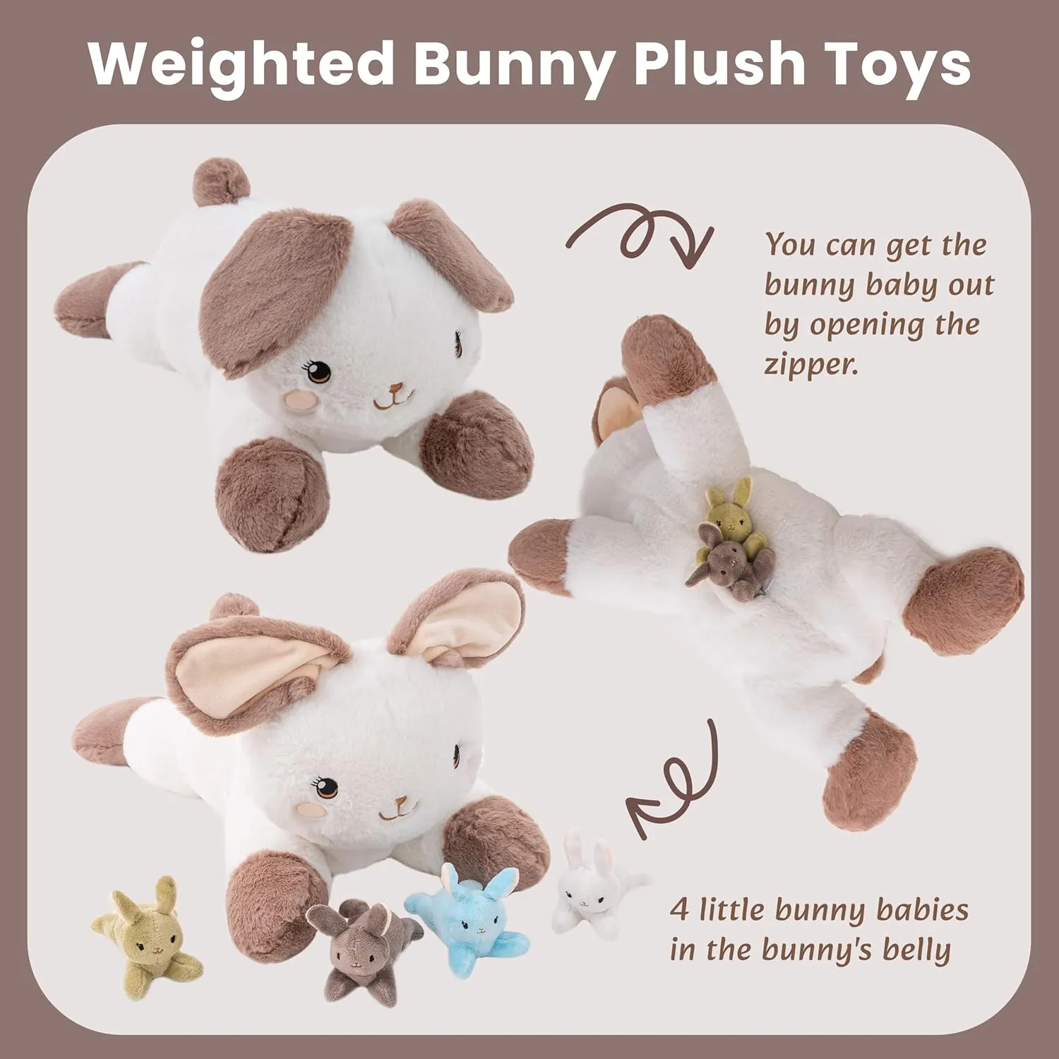 5 Pcs Bunny Stuffed Animal, Weighted Bunny Plush Toys for Kids, Cute Stuffed Bunny Plush,19.5", 3.3 lbs