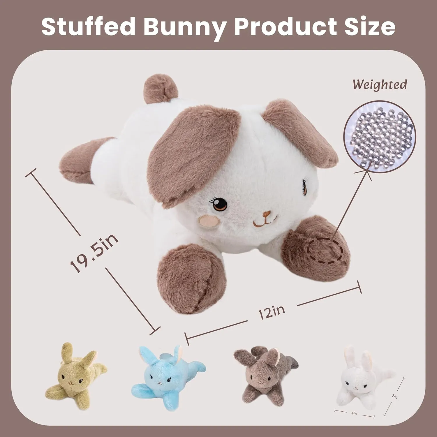 5 Pcs Bunny Stuffed Animal, Weighted Bunny Plush Toys for Kids, Cute Stuffed Bunny Plush,19.5", 3.3 lbs