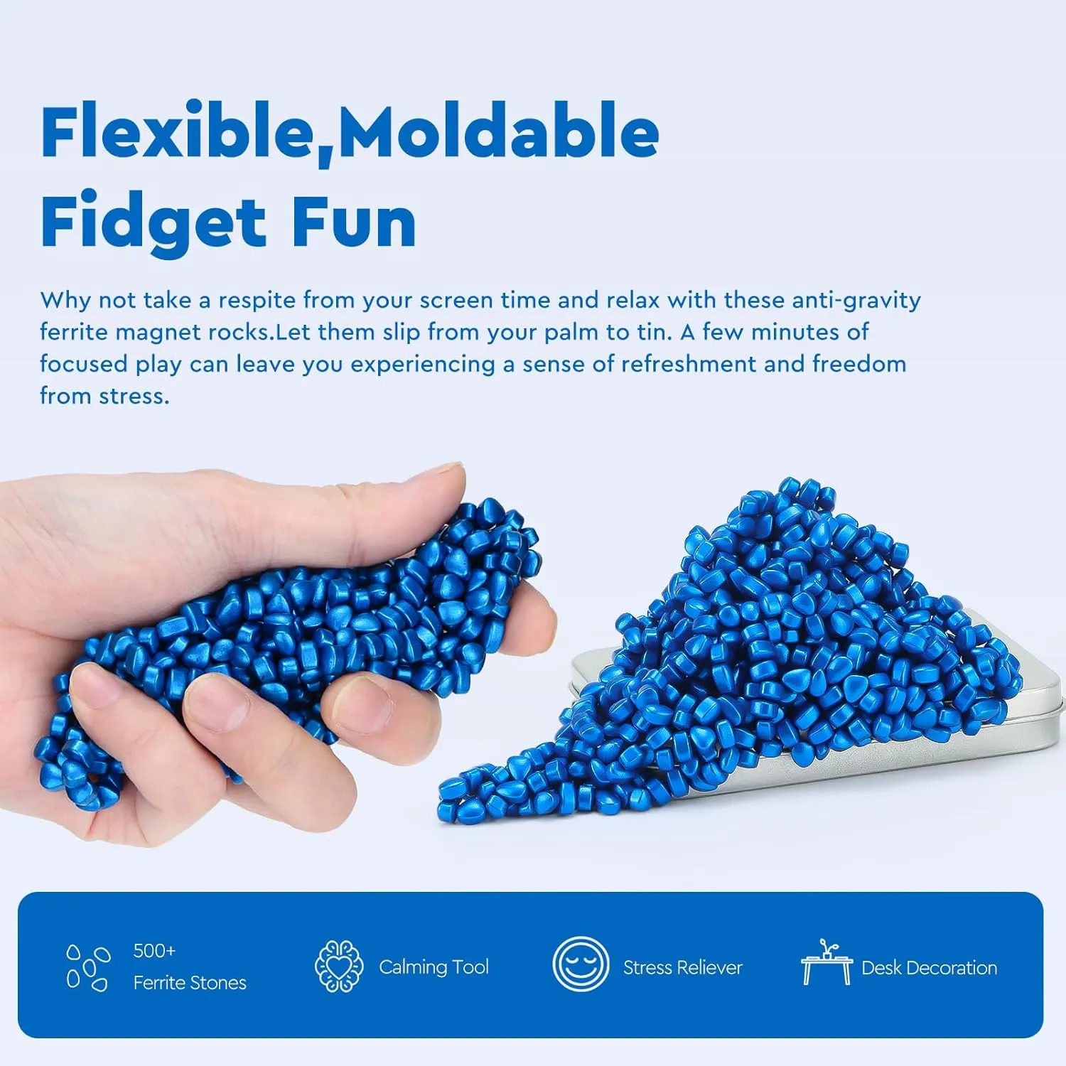 500  Original Ferrite Putty Blue, Fidget Toy Ferrite Stones for Stress Relief, Sensory Toy for Adults & Teens 14 , Holiday Stocking Stuffer, Ferrite Rocks Fidget Present for Office