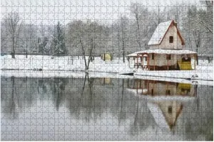 500 Piece Jigsaw Puzzle Game - Small Fishing House on The Snowy Lake Side at Winter zd Hungary Colorful Large Puzzles Artwork Hard Puzzles for Adults Teens Puzzle Game Gift