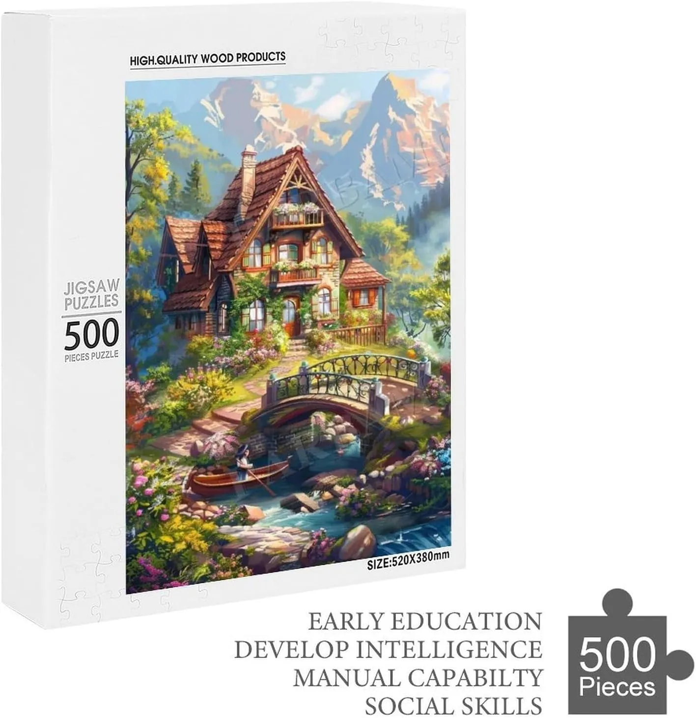 500 Pieces Wooden Puzzles Adults for All Courtyard Under Snowy Mountain Very Proud Challenge - Enjoy The Dream of Traveling The World Anytime,Anywhere Room Decor Home Decor