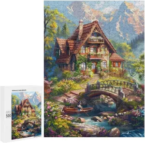 500 Pieces Wooden Puzzles Adults for All Courtyard Under Snowy Mountain Very Proud Challenge - Enjoy The Dream of Traveling The World Anytime,Anywhere Room Decor Home Decor
