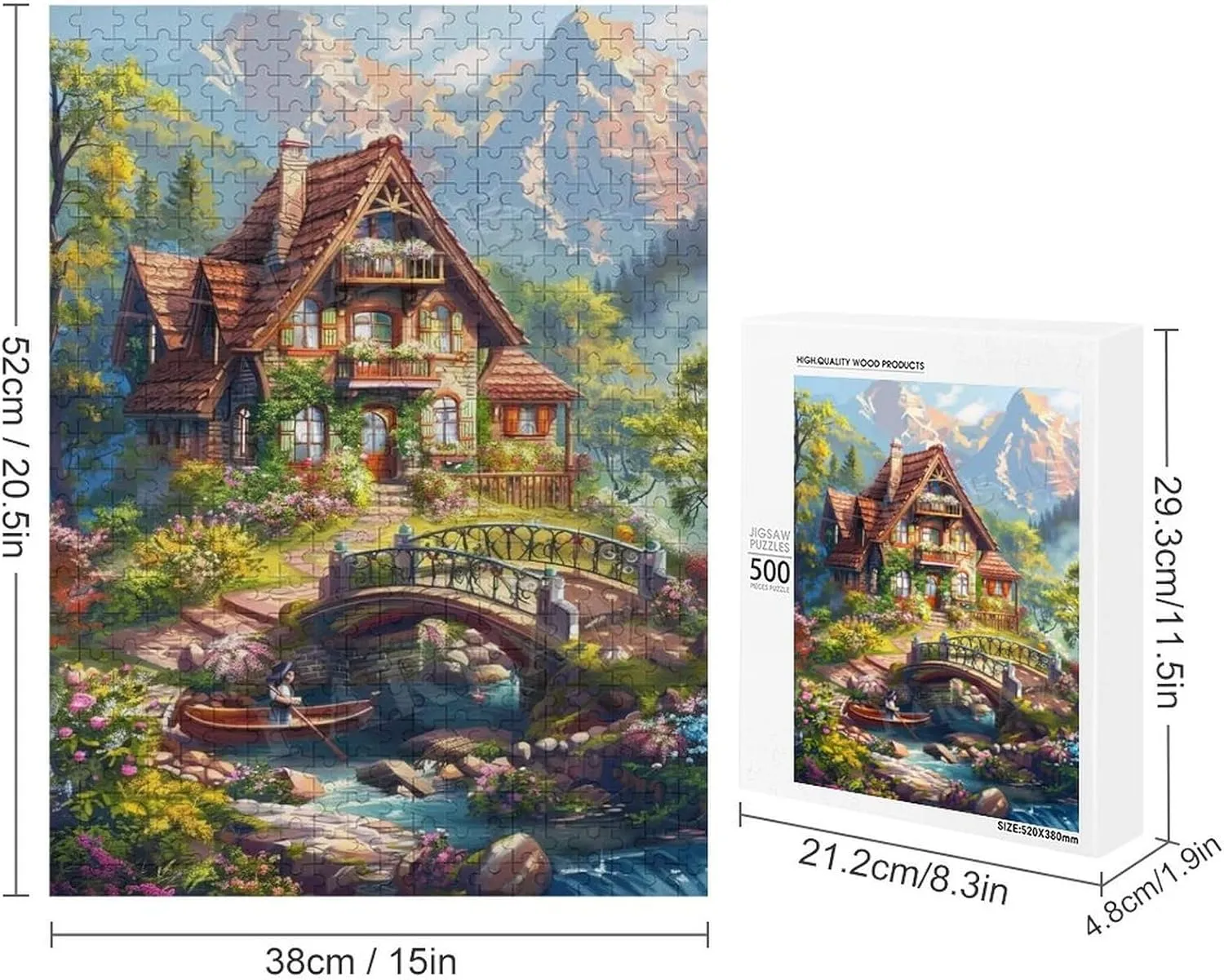 500 Pieces Wooden Puzzles Adults for All Courtyard Under Snowy Mountain Very Proud Challenge - Enjoy The Dream of Traveling The World Anytime,Anywhere Room Decor Home Decor