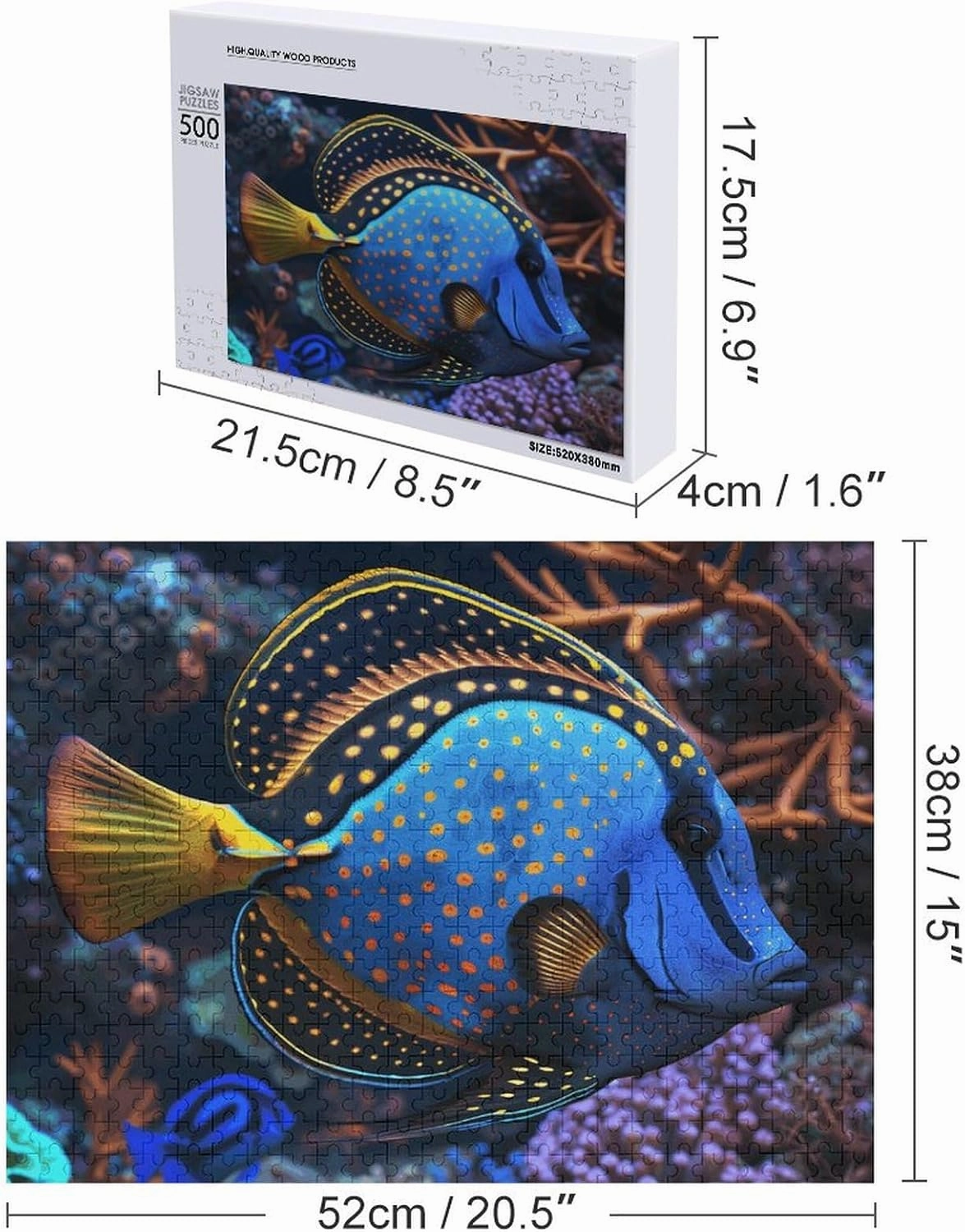 500 PCS Jigsaw Puzzle for Adults Wooden Challenging Puzzle Colorful Tropical Fish Custom Personalized Picture Puzzle for Adults & Kids Family Game Nights Wooden Puzzle, Style