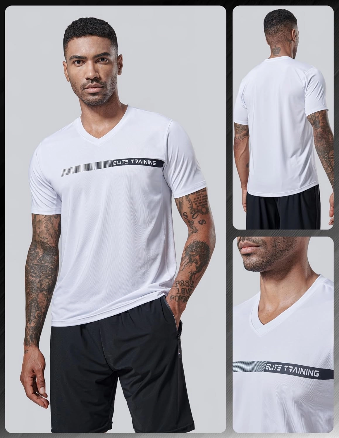 5 Pack Mens V-Neck Dry Fit T-Shirts, Active Athletic Short Sleeve Workout Tops, Performance Gym Tees (Available in Plus Size)