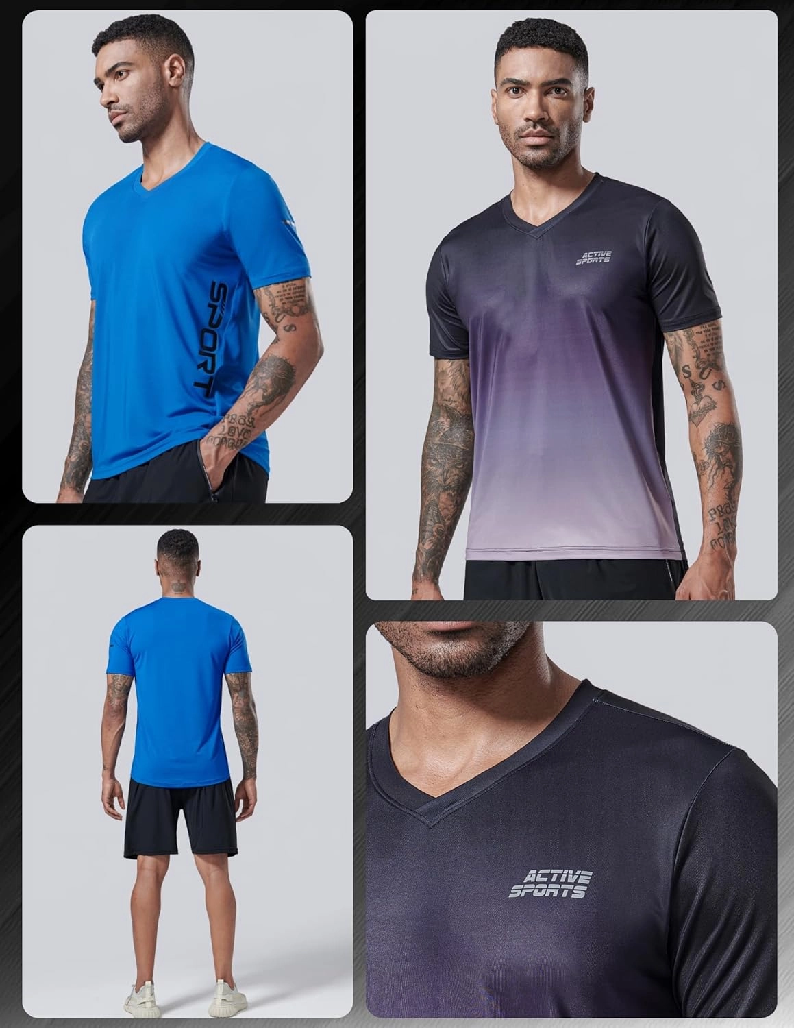 5 Pack Mens V-Neck Dry Fit T-Shirts, Active Athletic Short Sleeve Workout Tops, Performance Gym Tees (Available in Plus Size)