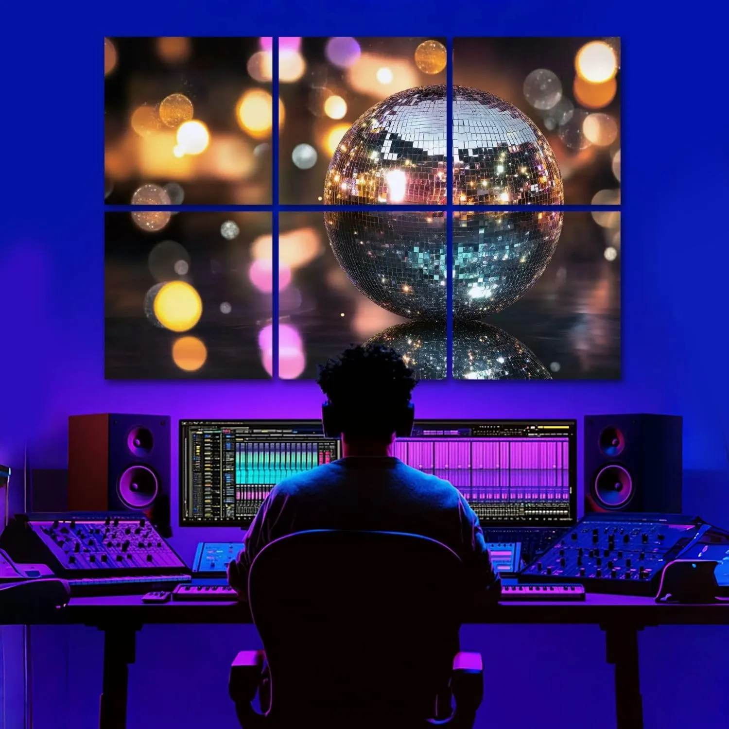 6 Pack Art Acoustic Panels Shiny disco balls dark blurred lights Bokeh effect Sound Absorbing Panel 48"x72" Soundproof Wall Panels Acoustic Wall Art for Studios, Office, Theaters