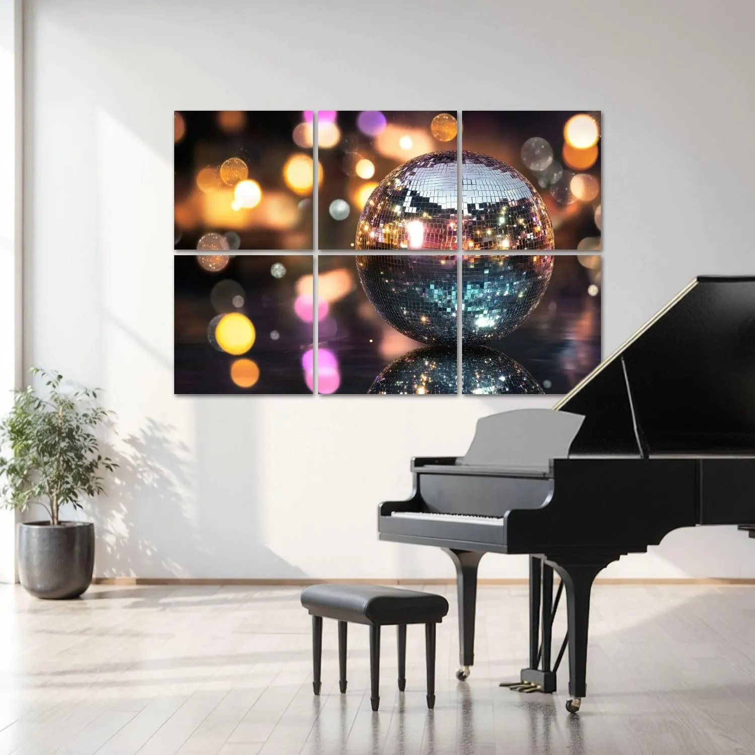 6 Pack Art Acoustic Panels Shiny disco balls dark blurred lights Bokeh effect Sound Absorbing Panel 48"x72" Soundproof Wall Panels Acoustic Wall Art for Studios, Office, Theaters