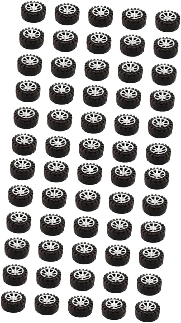 60pcs Handmade Toy Wheels Diameter Black Plastic Car Accessories for Crafts for Model Cars and Creative Projects