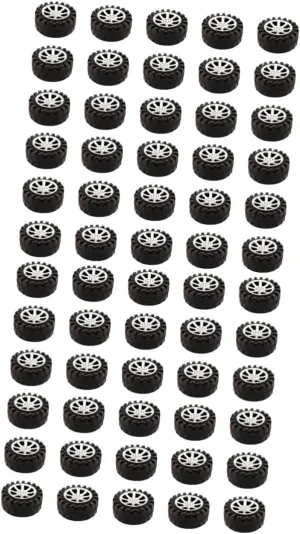 60pcs Handmade Toy Wheels Diameter Black Plastic Car Accessories for Crafts for Model Cars and Creative Projects
