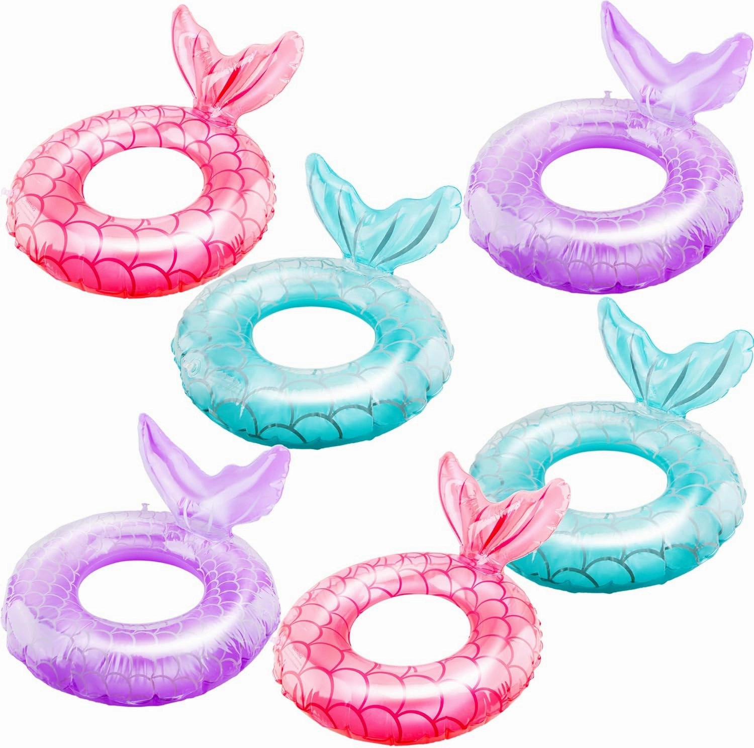 6 Pcs Kids Inflatable Swimming Ring Inflatable Mermaid Pool Float for Boys and Girls Summer Outdoor Beach Pool Swimming Party Supplies, 3 Colors
