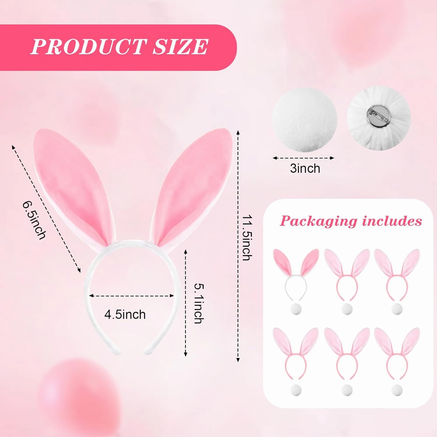 6 Sets Bunny Ears Headbands and Tail,Long Furry Plush Rabbit Ear Headband Bachelorette Wedding Masquerade Cosplay