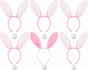 6 Sets Bunny Ears Headbands and Tail,Long Furry Plush Rabbit Ear Headband Bachelorette Wedding Masquerade Cosplay