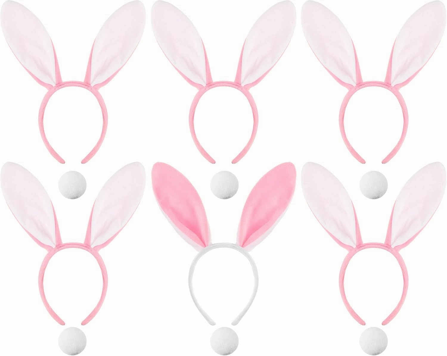 6 Sets Bunny Ears Headbands and Tail,Long Furry Plush Rabbit Ear Headband Bachelorette Wedding Masquerade Cosplay