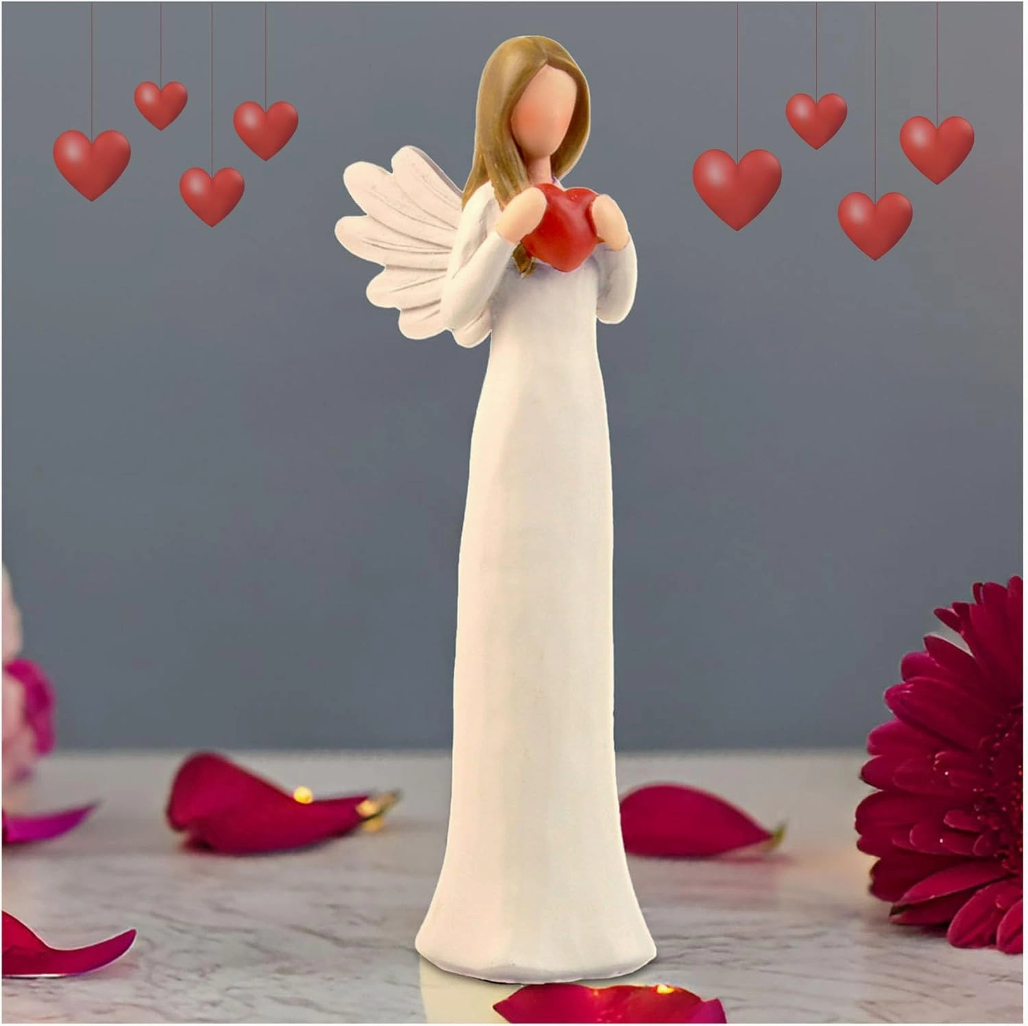 7.48" H Guardian Angel Figurines Hand Painted, Angel Statue Holding a Heart, Resin Angel Statues for Home Decor, Healing Angel Gifts for Women, Angel Decor Collectible Figurines (Cream Colour)