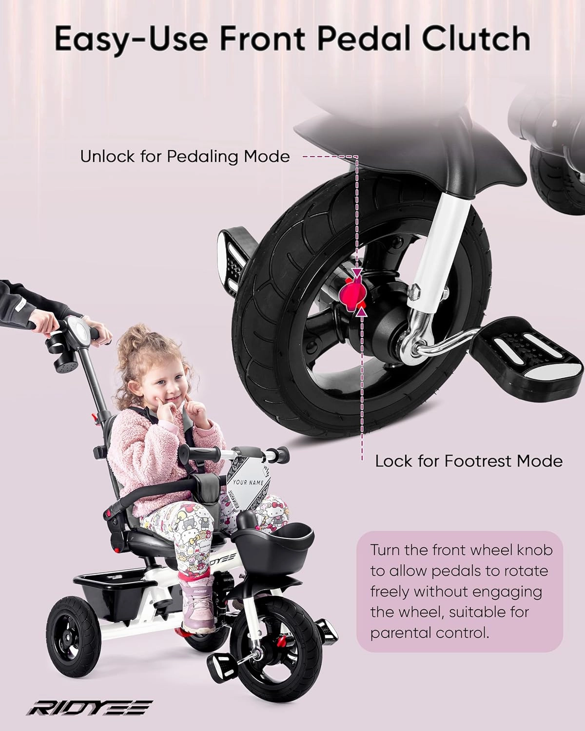 7-in-1 Tricycle for 18 Months to 5 Years, Rotatable Seat for Toddlers 1.5-3, Tricycle for 3-5 Years with DIY Stickers, All-Terrain Rubber Tires, Double Brake
