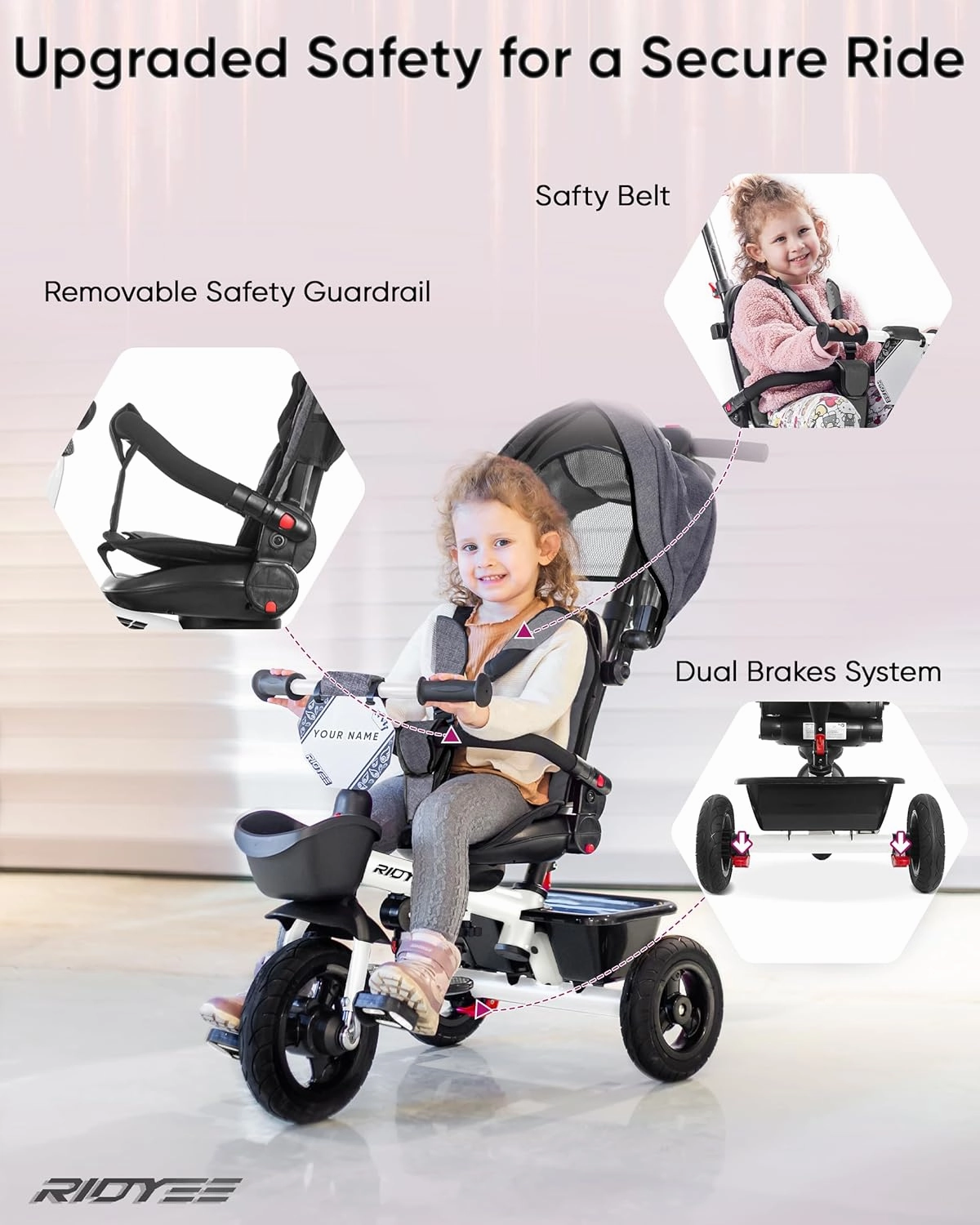 7-in-1 Tricycle for 18 Months to 5 Years, Rotatable Seat for Toddlers 1.5-3, Tricycle for 3-5 Years with DIY Stickers, All-Terrain Rubber Tires, Double Brake