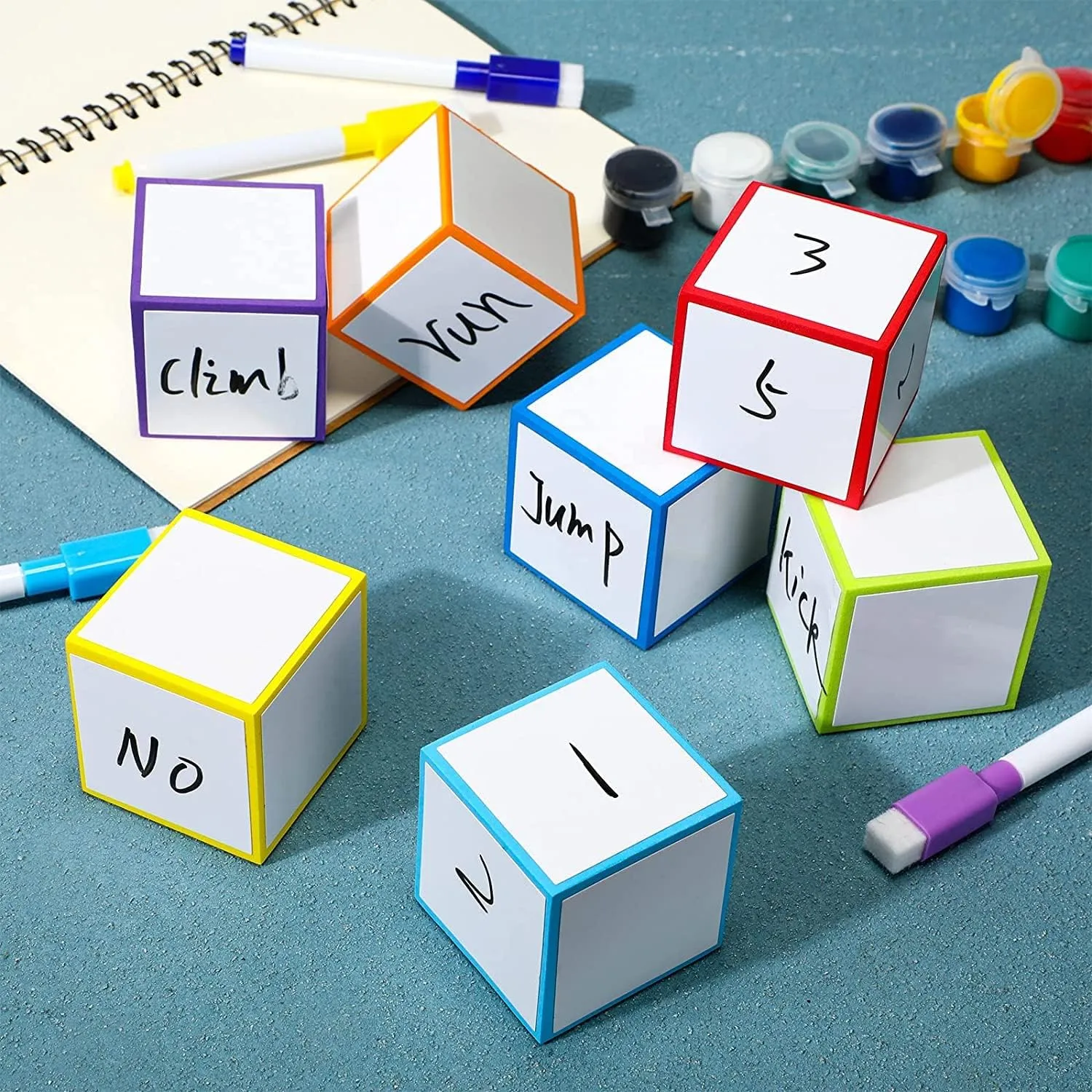 8 Pcs Dry Erase Blocks Set With 2 Colorful Marker Pens - Blank Foam Dice Cubes for Game Math Classroom School Elementary Learning Tools Supplies - Write Letters Numbers (8 2)