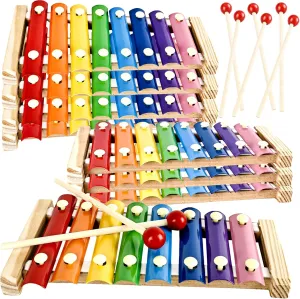 8 Sets Wood Xylophone for Kids Musical Toy Instrument with 16 Pcs Mallets Wooden Percussion Kit for Preschool Toddlers Educational Music Learning