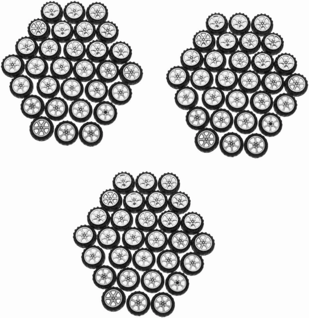 90pcs Round Plastic Toy Car Wheels Diameter Black for Car Crafts Supplies Accessories Fits Shafts for Handmade Models and Creative Projects
