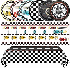 98Pcs Race Car Birthday Party Decorations Racing Themed Tableware Set Include Checkered Plates Napkins Tablecloth,for Boys Birthday,Kids Party,and Racing Party Decorations Supplies,Serves 48