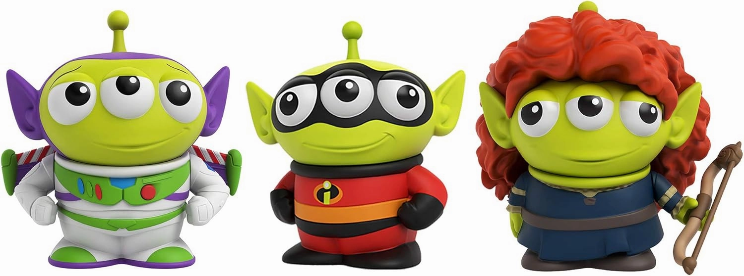 ​Pixar Alien Remix Character Figures 3-pack 3-inches, Mr. Incredible from The Incredibles, Buzz Lightyear from Toy Story and Merida from Brave, Retro fun Pizza Delivery Box Package for Ages 3 and Up