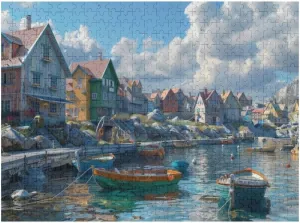 A Picturesque Coastal Town with Colorful Fishing b 500 Piece Jigsaw Puzzle for Adults, Home Decor Birthday Party Gift Family Game Toy as Wall Art Decor Poster