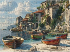 A Scenic Coastal Village with Colorful Fishing Boat 1000 Piece Jigsaw Puzzle for Adults, Home Decor Birthday Party Gift Family Game Toy as Wall Art Decor Poster