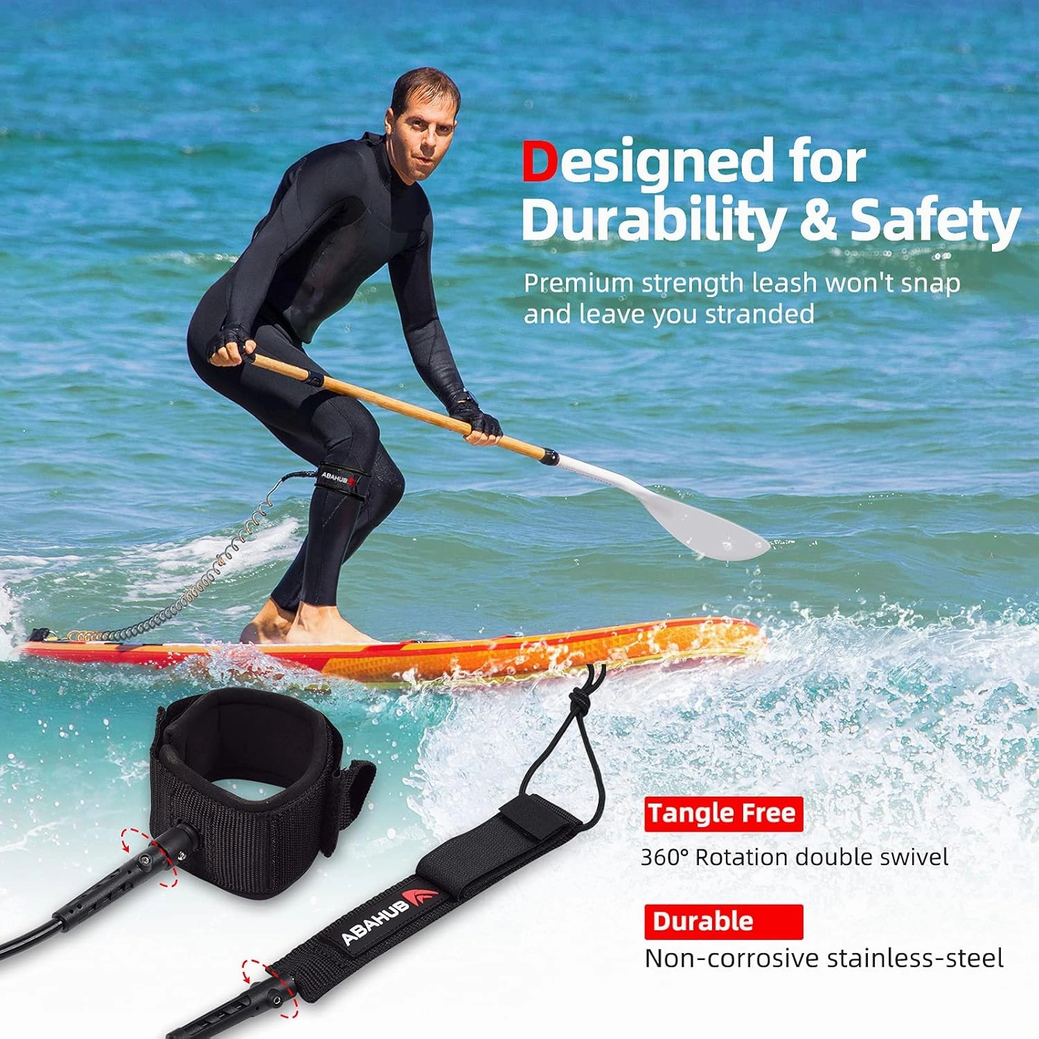 Abahub Premium Coil SUP Leash, 10 ft Coiled Paddle Board Leashes, 7.2mm Thick Legrope Strap for Longboard Surfboards, Stand-up Paddleboards, iSUP Replacement Leg Rope, 8 Colors…