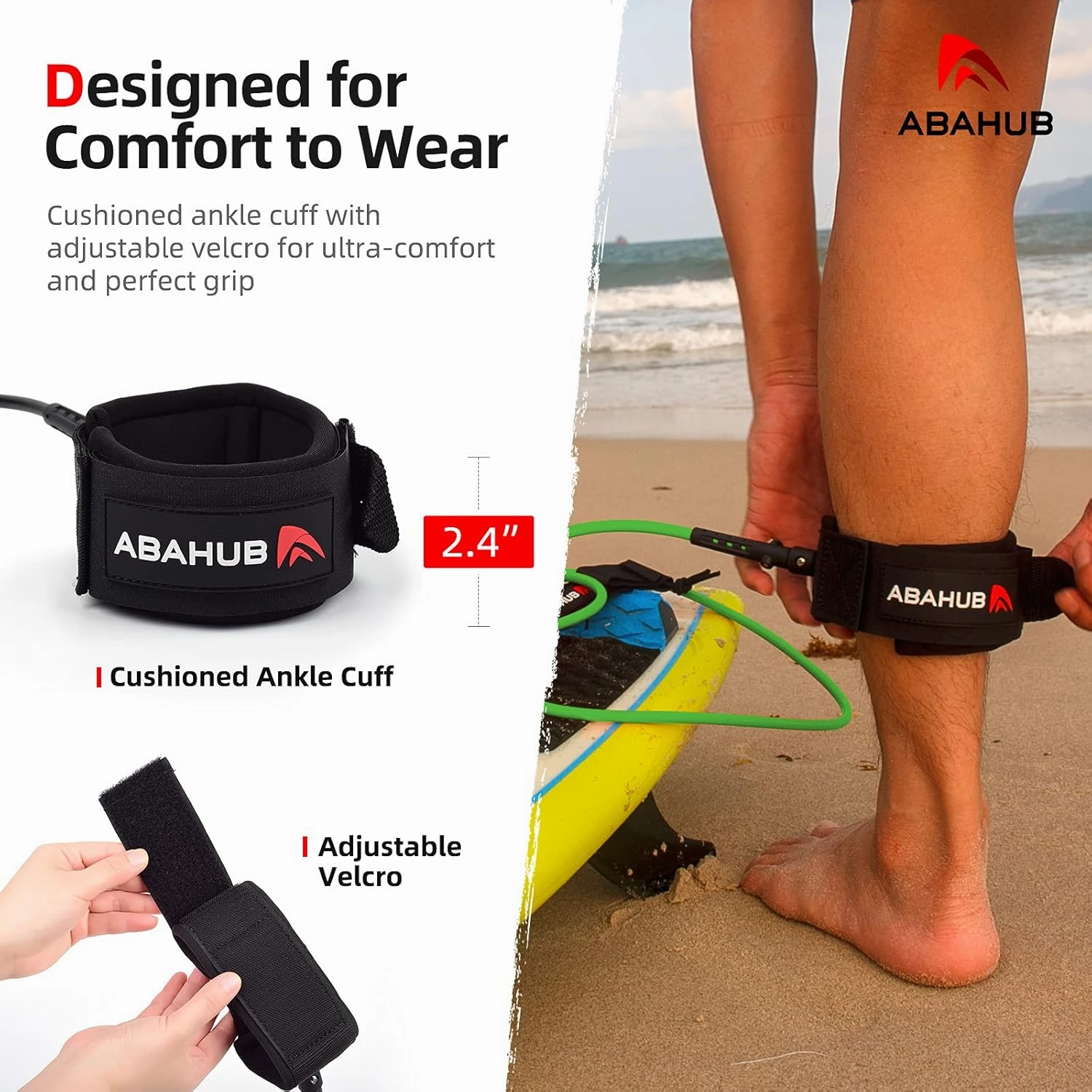Abahub Premium Surfboard Leash, 6/7/8/9/10 ft, Straight Surf Board Leashes, 6/7mm Legrope Strap for Shortboard, Longboard