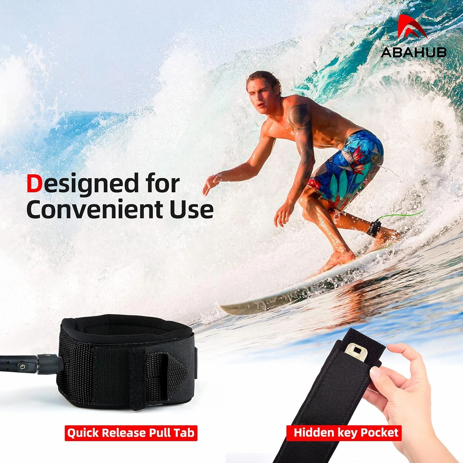 Abahub Premium Surfboard Leash, 6/7/8/9/10 ft, Straight Surf Board Leashes, 6/7mm Legrope Strap for Shortboard, Longboard