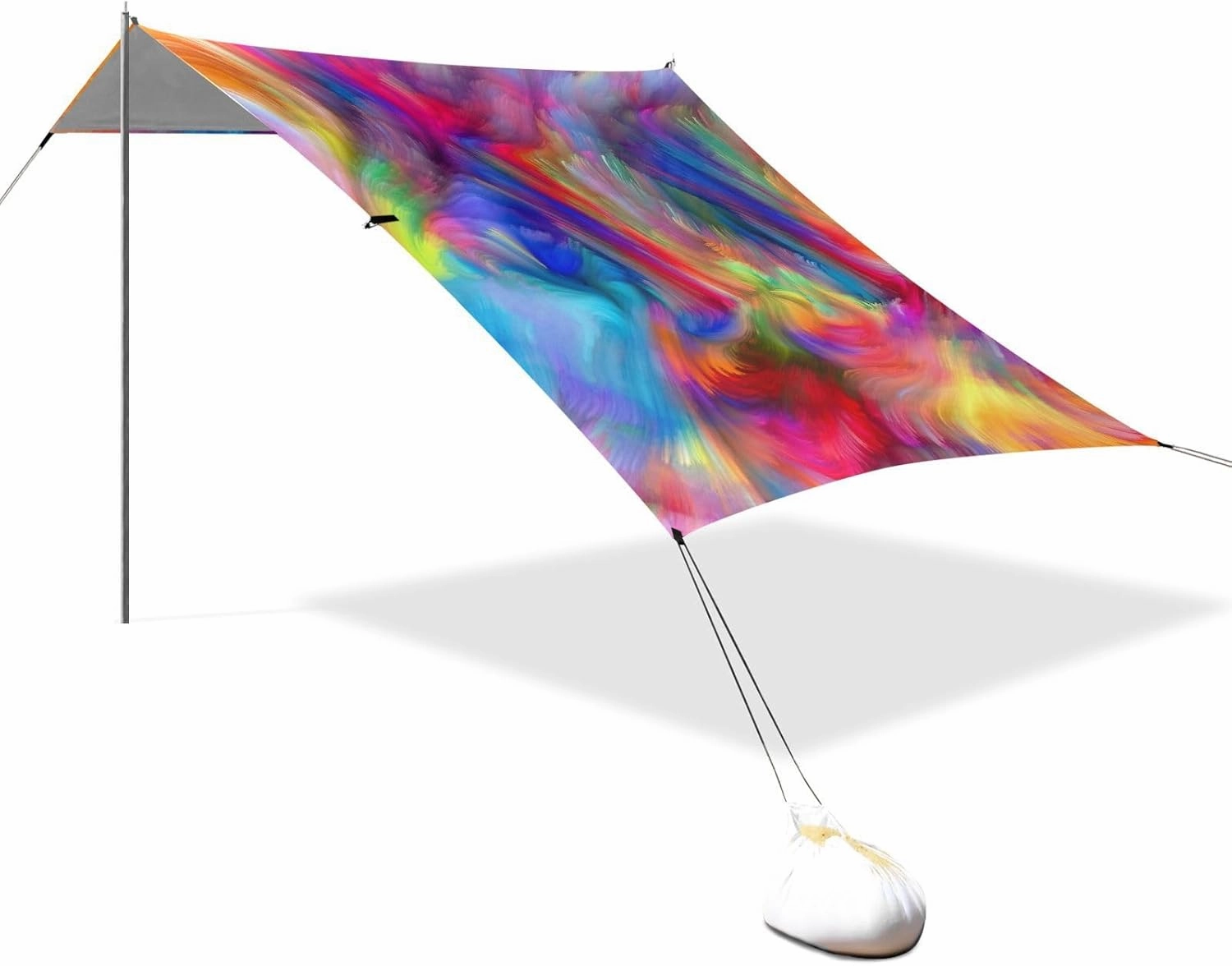 Abstract Modern Colorful Art Tent Beach Canopy Patio Sun Shade Outdoor Picnic Camping Sun Shelter 9.2 × 10.5 FT Wind Sail Shade with Sand Bags Poles
