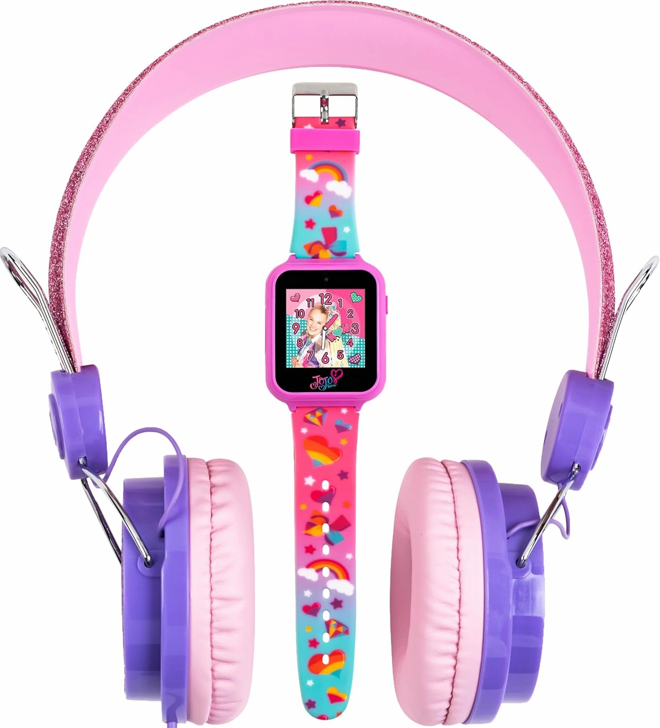 Accutime JoJo Siwa Headphone and Smart Watch Combo Set - Interactive Learning Games, Adjustable Pink Headphones, Multi Watch Faces, Ideal for Girls 6 