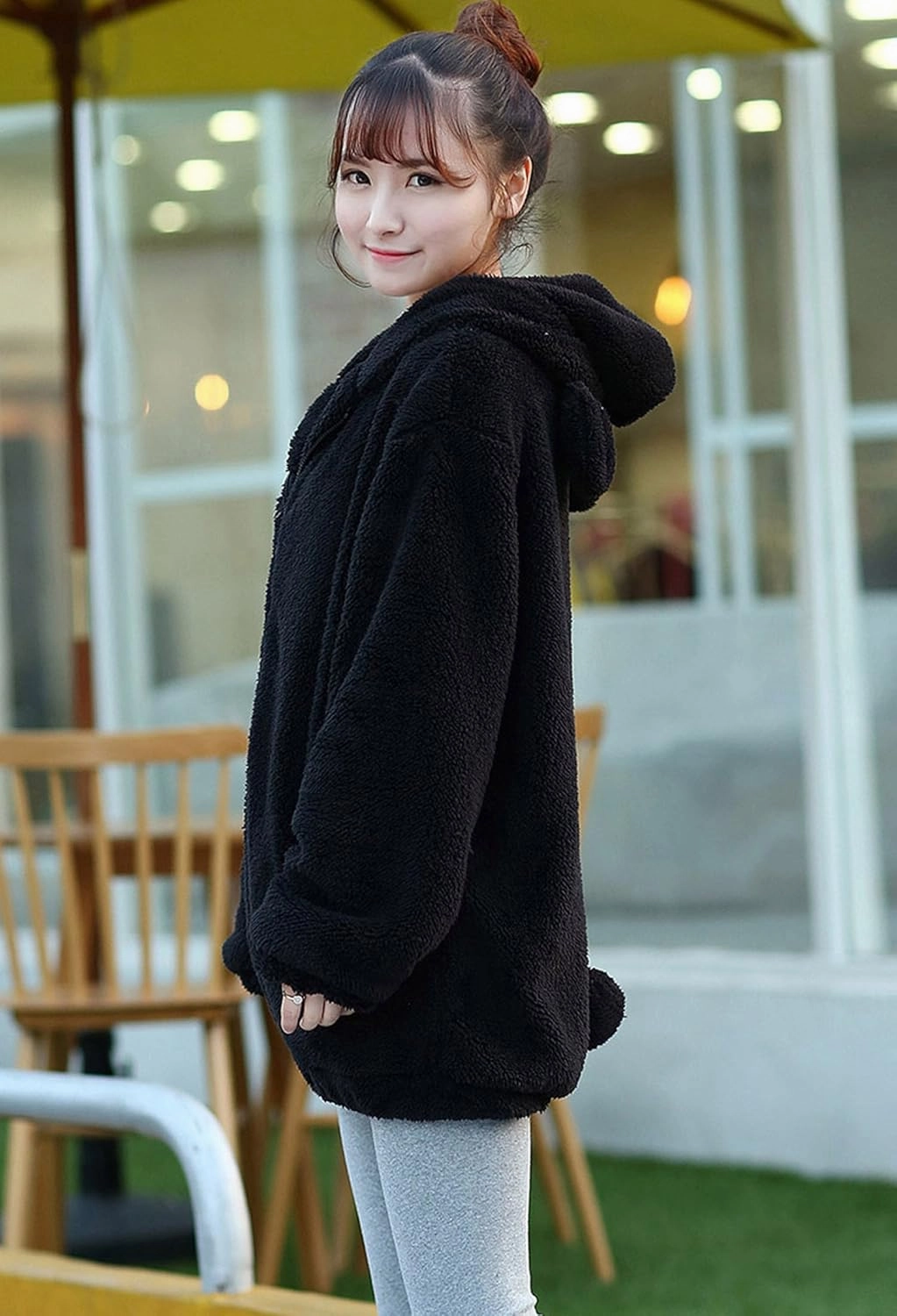 acdiac Fluffy Kawaii Bunny/Bear Hoodie Ears&Tail Animal Top Cute Rabbit Zip Jacket Winter Women Girl Sweet Sweater Coat